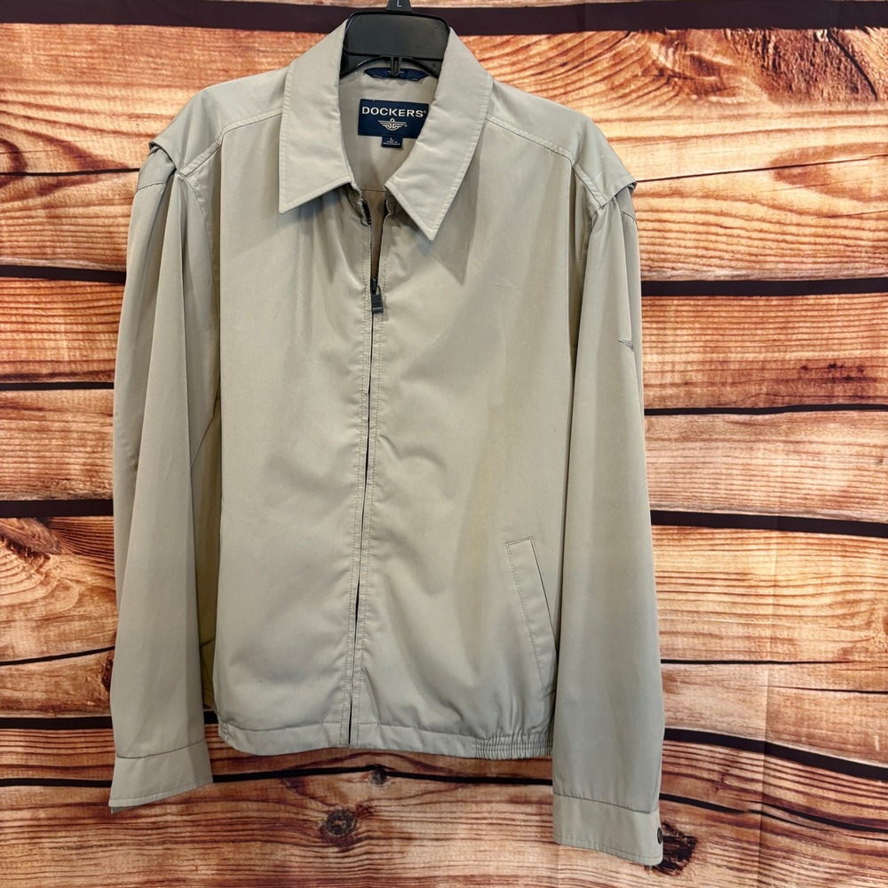 Dockers Lightweight Men's Olive Green Long Sleeve Zip Front Windbreaker Size L